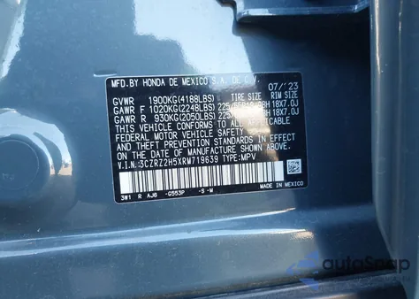 2024 Honda Hr-V Awd Sport/Awd Sport W/O Bsi из США, поврежденный, VIN 3CZRZ2H5XRM719639